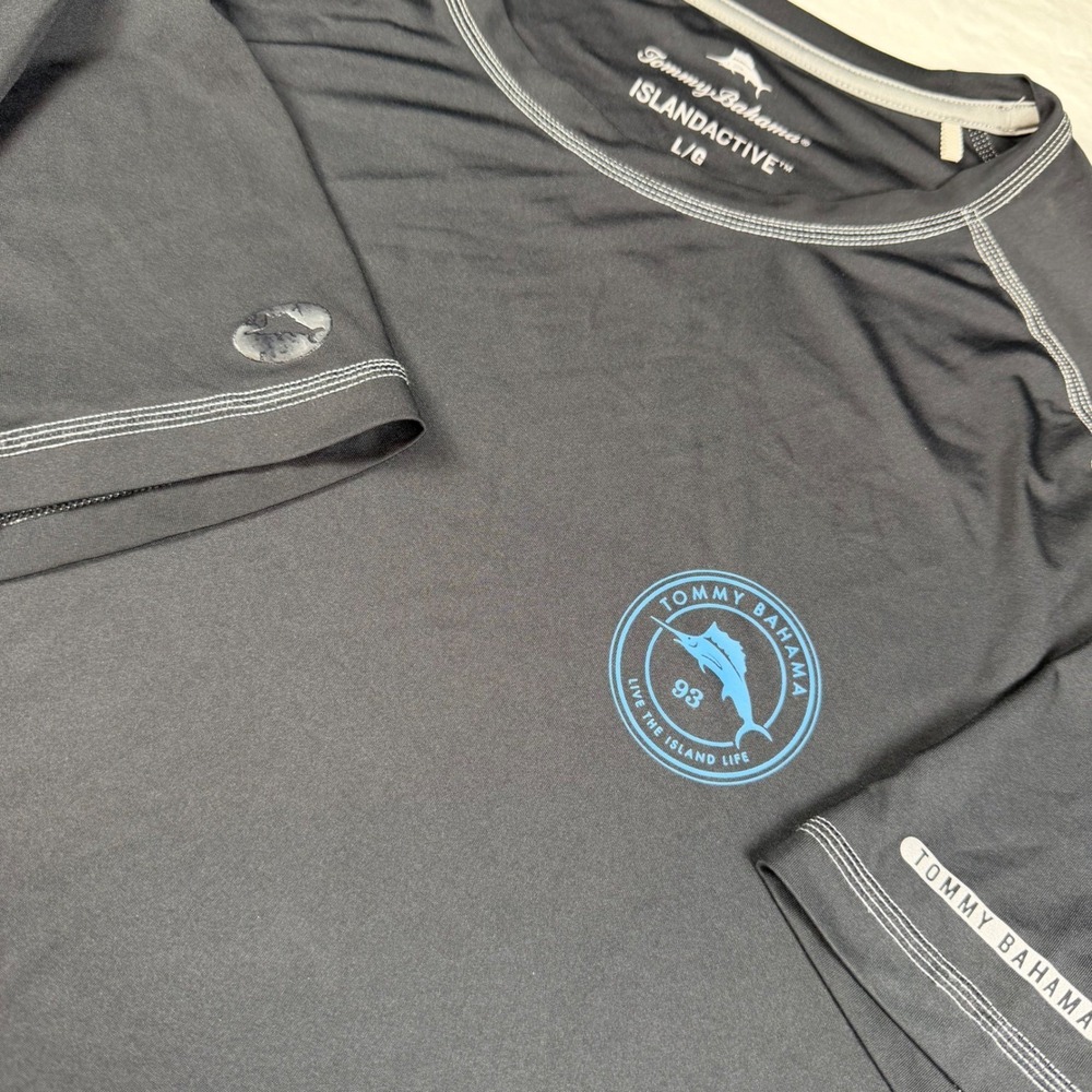 Tommy Bahama IslandActive Shirt Mens Large Black UPF 30 Marlin Graphic Athletic
